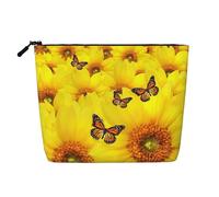 Neceser de viaje con estampado de mariposas y flores amarillas, bolsa de maquillaje de viaje, estuche organizador de maquillaje portátil para mujer, Black, Talla única