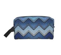 Neceser de viaje con estampado de mezclilla azul degradado, de gran capacidad, para mujeres, neceser de viaje, White, Talla única