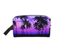 Neceser de viaje con estampado de palmera y puesta de sol morado para hombres, bolsa de cosméticos de gran capacidad, bolsa de aseo de viaje para mujeres, White, Talla única