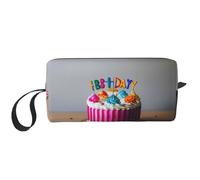 Neceser de viaje con estampado de pastel de feliz cumpleaños, bolsa para lápices, bolsa de maquillaje de lona, bolsa de cosméticos multiusos con cremallera, Blanco, Talla única
