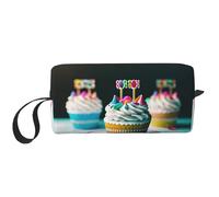 Neceser de viaje con estampado de pasteles de feliz cumpleaños, bolsa de maquillaje, bolsa de cosméticos multiusos con cremallera, Blanco, Talla única