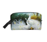 Neceser de viaje con estampado de pavo real blanco, bolsa de maquillaje colgante de gran capacidad, organizador versátil para mujeres y hombres