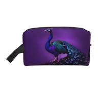 Neceser de viaje con estampado de pavo real morado, de gran capacidad, impermeable, ligero, para vacaciones