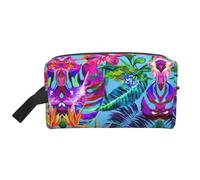 Neceser de viaje con estampado de plantas tropicales de flores rosas, bolsa de maquillaje colgante de gran capacidad, organizador versátil para mujeres y hombres
