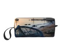 Neceser de viaje con estampado de redes de pesca, bolsa para lápices, bolsa de maquillaje de lona, bolsa de cosméticos multiusos con cremallera, Blanco, Talla única