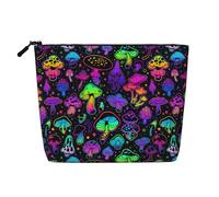 Neceser de Viaje con Estampado de Setas neón de Colores, Fabricado en cáñamo sintético. Ideal para Maquillaje, Aseo Personal, ecológico y Resistente, con Cremallera. Medidas: 24 x 17 cm.