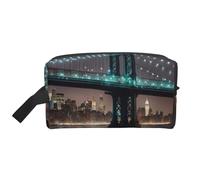 Neceser de viaje con estampado nocturno del puente de Manhattan de Nueva York, para hombres y mujeres, gran capacidad, neceser de viaje para uso diario