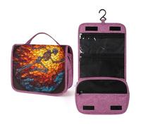 Neceser de viaje con figura esquelética de vidrieras para mujer, organizador de maquillaje colgante con gancho para champú