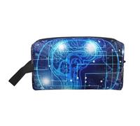 Neceser de viaje con impresión de cerebro artificial, bolsa de maquillaje colgante de gran capacidad, organizador versátil para mujeres y hombres