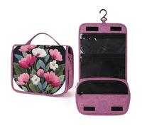 Neceser de viaje con patrón de bordado floral de flores silvestres para mujer, organizador de maquillaje colgante con gancho para champú