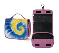 Neceser de viaje con patrón de espiral de teñido anudado para mujer, organizador de maquillaje colgante con gancho para champú