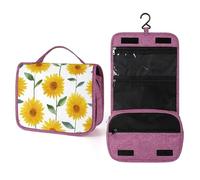 Neceser de viaje con patrón de girasoles amarillos para mujer, organizador de maquillaje colgante con gancho para champú