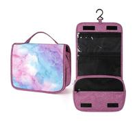 Neceser de viaje con patrón de mármol rosa y azul teñido anudado para mujer, organizador de maquillaje colgante con gancho para champú