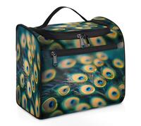 Neceser de viaje con patrón de plumas de pavo real para mujeres, hombres, niños, niñas, niños, 11.2 L, bolsa de maquillaje grande para colgar cosméticos, bolsa de baño, organizador de artículos de