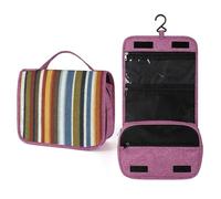 Neceser de viaje con patrón de rayas de color bohemio para mujer, organizador de maquillaje colgante con gancho para champú