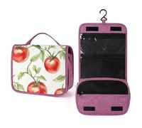 Neceser de viaje con patrón de tomate de acuarela para mujer, organizador de maquillaje colgante con gancho para champú