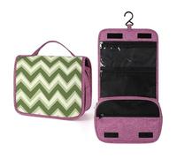 Neceser de viaje con patrón de W verde salvia para mujer, organizador de maquillaje colgante con gancho para champú