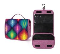 Neceser de viaje con patrón geométrico de gota arcoíris y colores del orgullo para mujer, organizador de maquillaje colgante con gancho para champú
