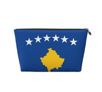 Neceser de viaje de cuero con la bandera de Kosovo, organizador de accesorios de maquillaje reutilizable, bolsa con cremallera para almacenamiento diario, color dorado, talla única