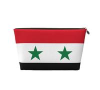 Neceser de viaje de cuero con la bandera de la República Árabe Siria, organizador de accesorios de maquillaje reutilizable, bolsa con cremallera para almacenamiento diario, dorado, talla única