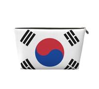Neceser de viaje de cuero con la bandera de la República de Corea, organizador reutilizable de accesorios de maquillaje cosmético, bolsa con cremallera para almacenamiento diario, dorado, talla única