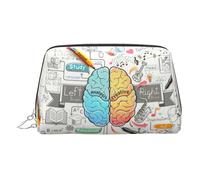 Neceser de viaje de cuero de primera calidad con estampado de cerebro humano con bolsa portátil impermeable abierta plana, Silver, Talla única