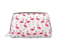 Neceser de viaje de cuero de primera calidad con estampado de flamenco rosa, bolsa portátil impermeable abierta plana, Gold, Talla única