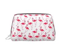 Neceser de viaje de cuero de primera calidad con estampado de flamenco rosa, bolsa portátil impermeable abierta plana, Silver, Talla única