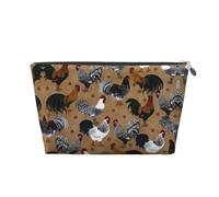 Neceser de viaje de cuero dorado - Bolsa de almacenamiento reutilizable con estampado de gallo y pollo, kit de afeitado para uso diario, vacaciones, Silver, Talla única