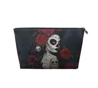 Neceser de viaje de cuero dorado - Bolsa de almacenamiento reutilizable con estampado de niña del Día de Muerta, kit de afeitado para uso diario, vacaciones, Silver, Talla única