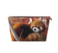Neceser de viaje de cuero dorado, bolsa de almacenamiento reutilizable con estampado de panda rojo, kit de afeitado para uso diario, vacaciones, Gold, Talla única