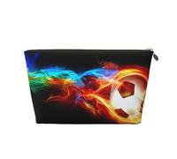 Neceser de viaje de cuero dorado - Bolsa organizadora de maquillaje con estampado de dragón de fuego, diseño de fútbol, bolsa de maquillaje para uso diario y viajes, Gold, Talla única