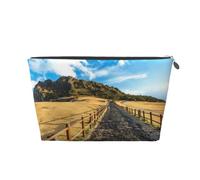 Neceser de viaje de cuero dorado - Bolsa organizadora de maquillaje con estampado de Isla Jeju Corea, bolsa de maquillaje para uso diario y viajes, Silver, Talla única