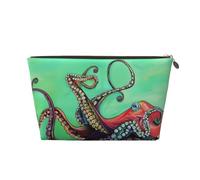 Neceser de viaje de cuero dorado, reutilizable, bonito diseño de pulpo, kit de afeitado para uso diario, vacaciones, Gold, Talla única