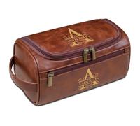 Neceser de viaje de cuero grabado, kit personalizado para hombres, nombre personalizado o iniciales, regalo para padrinos de boda, día del padre, Brown, talla única, Neceser