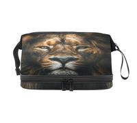 Neceser de viaje de doble capa con diseño de león y retrato de león para mujeres y niñas, bolsa organizadora de maquillaje con compartimento para brochas, multicolor, 27x15x14 cm/10.6x5.9x5.5 in,