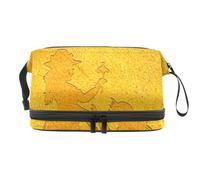 Neceser de viaje de doble capa con diseño de personajes de dibujos animados amarillos, para mujeres y niñas, bolsa organizadora de maquillaje con compartimento para brochas, multicolor, 27x15x14