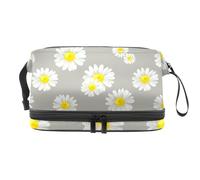 Neceser de viaje de doble capa con patrón de flores de manzanilla para mujeres y niñas, bolsa organizadora de maquillaje con compartimento para brochas, multicolor, 27x15x14 cm/10.6x5.9x5.5 in,