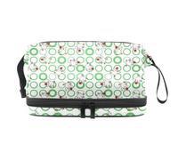 Neceser de viaje de doble capa para mujeres y niñas, diseño de círculos, color verde pollo, bolsa organizadora con compartimento para brochas, multicolor, 27x15x14 cm/10.6x5.9x5.5 in, Neceser