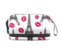Neceser de viaje de doble capa para mujeres y niñas, diseño de Torre Eiffel y los besos, multicolor, 27x15x14 cm/10.6x5.9x5.5 in, Neceser