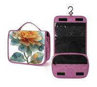 Neceser de viaje de flores de caléndula para mujer, organizador de maquillaje colgante con gancho para champú