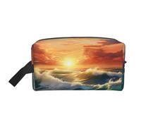 Neceser de viaje de gran capacidad con estampado de atardecer y océano, para hombres y mujeres, impermeable, artículos de tocador diarios