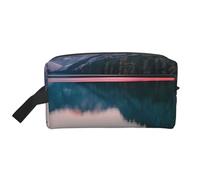 Neceser de viaje de gran capacidad con estampado de lago y puesta de sol para hombres y mujeres, neceser de viaje para uso diario