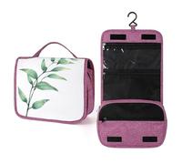 Neceser de viaje de hoja de eucalipto en acuarela para mujer, organizador de maquillaje colgante con gancho para champú