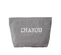Neceser de viaje de maquillaje bordado personalizado de gran capacidad, personalizado con nombres para mujeres y niñas., Negro, Rayas