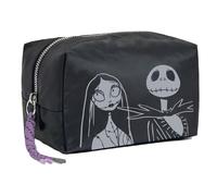 Neceser de Viaje de Pesadilla Antes de Navidad - Color Negro - Gran Capacidad de Almacenamiento - Cierre de Cremallera - Estampado de Jack y Sally - Producto Original
