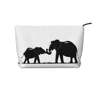 Neceser de viaje de piel con diseño de elefante viejo y elefante joven con cremallera, neceser para mujer, neceser pequeño para maquillaje, neceser de viaje portátil, bolsa de regalo para mujeres y ni