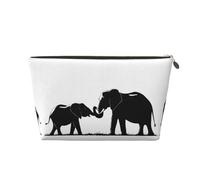 Neceser de viaje de piel con diseño de elefante viejo y elefante joven con cremallera, neceser para mujer, neceser pequeño para maquillaje, neceser de viaje portátil, bolsa de regalo para mujeres y ni