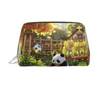 Neceser de viaje de piel con estampado de panda con bolsa portátil impermeable abierta plana, Gold, Talla única