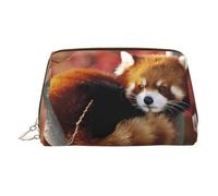 Neceser de viaje de piel con estampado de panda rojo con bolsa portátil impermeable abierta plana, Gold, Talla única